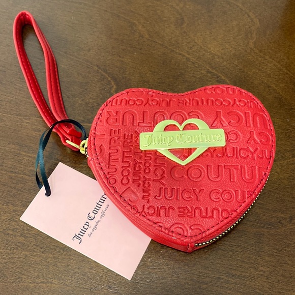 Juicy Couture Handbags - Juicy Couture scarlet red heart shaped faux leather wristlet mini bag 4.5x5x1